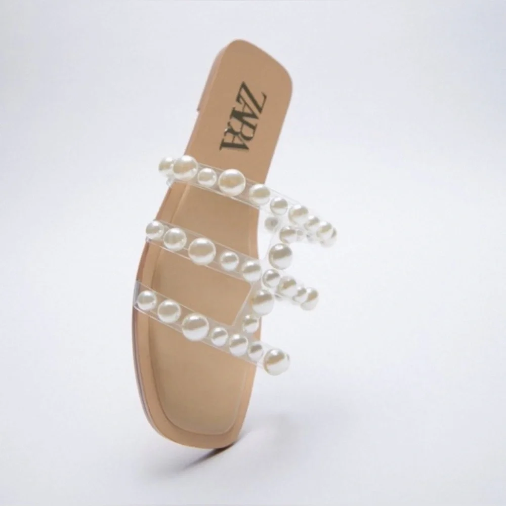 Zara Tan Pearl Embellished Sandals, Size 37(7) - Picture 3 of 10
